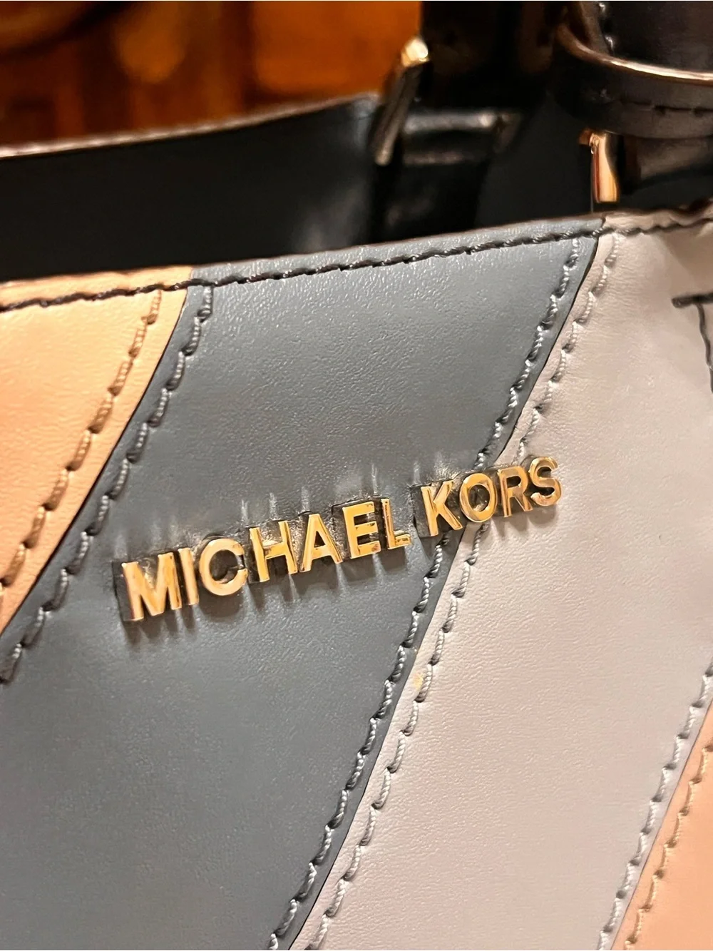 Michael Kors Colorblock Satchel in Blue, Pink, Gold & Black crossbody bag